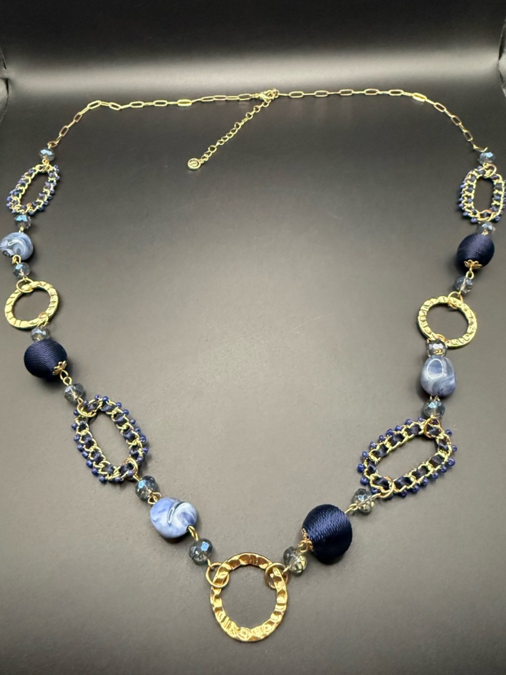 C Est 1946 Gold Tone & Navy Blue Chain-Link Long Statement Necklace